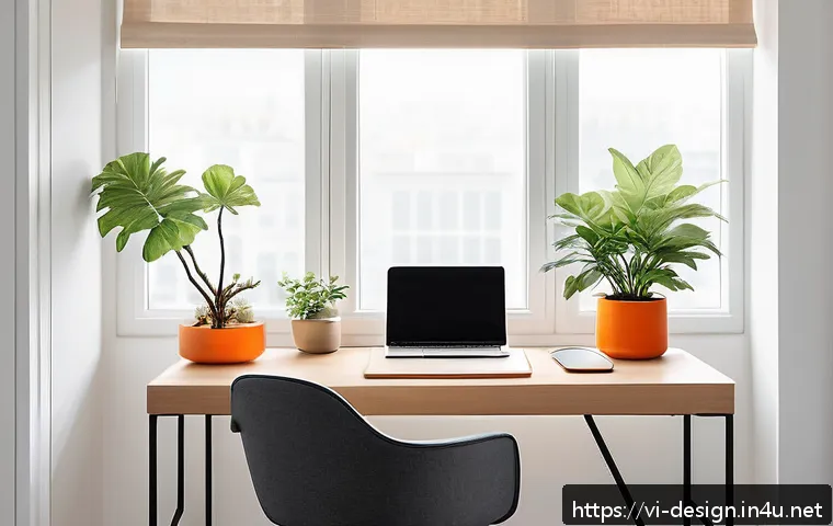 디자인 트렌드 분석 보고서 - A sleek, modern minimalist workspace featuring clean lines and ample negative space, with a neutral ...
