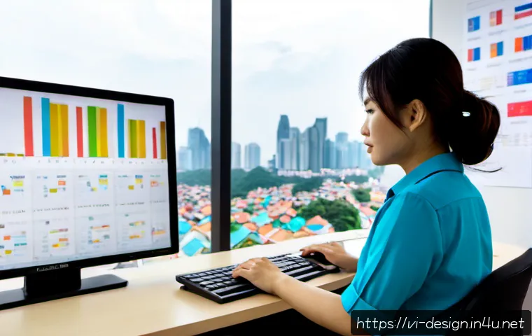 Home 17 데이터 시각화 디자인 - Photorealistic modern data visualization designer at a clean desk in Ho Chi Minh City, Vietnamese pr...